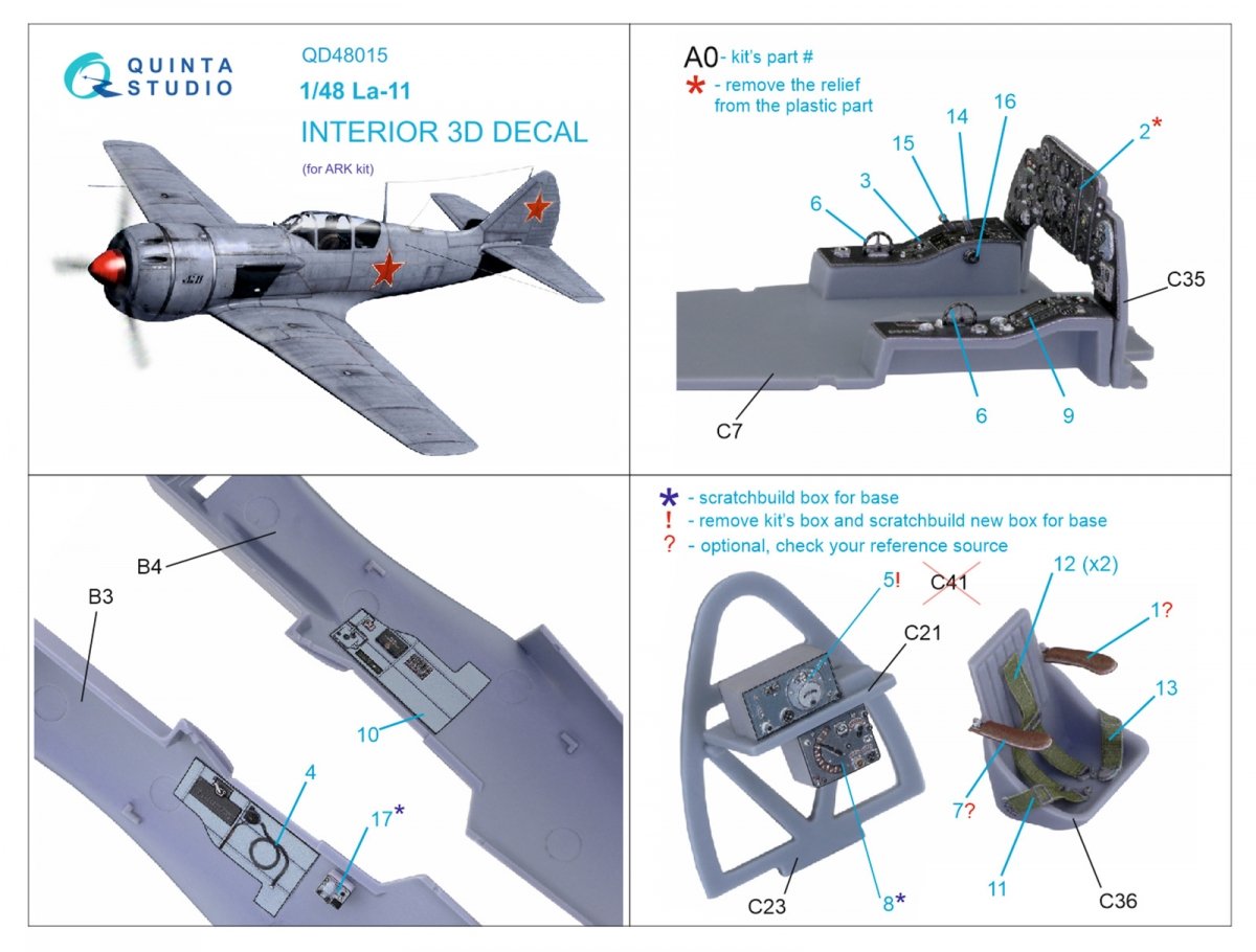 Quinta Studio QD48015 La-11 3D-Printed &amp;amp; colored Interior on decal paper (ARK) 1/48 – obrázek 2