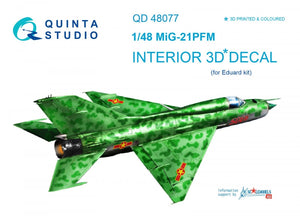 Quinta Studio QD48077 MiG-21PFM 3D-Printed &amp;amp; colored Interior on decal paper (for Eduard kit) 1/48
