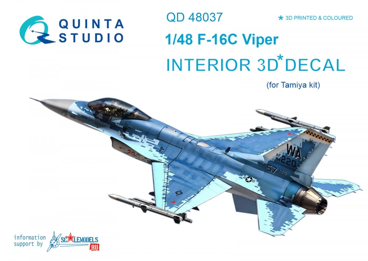 Quinta Studio QD48037 F-16С 3D-Printed &amp;amp; colored Interior on decal paper (for Tamiya kit) 1/48