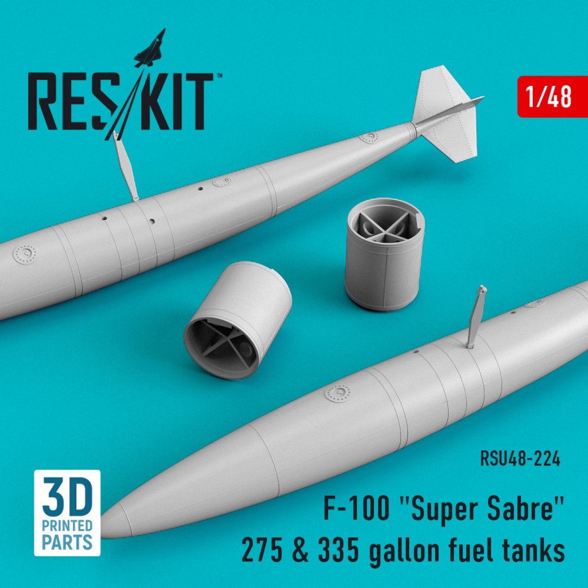 RESKIT RSU48-0224 F-100 &amp;quot;SUPER SABER&amp;quot; 275 &amp;amp; 335 GALLON FUEL TANKS (3D PRINTING) 1/48