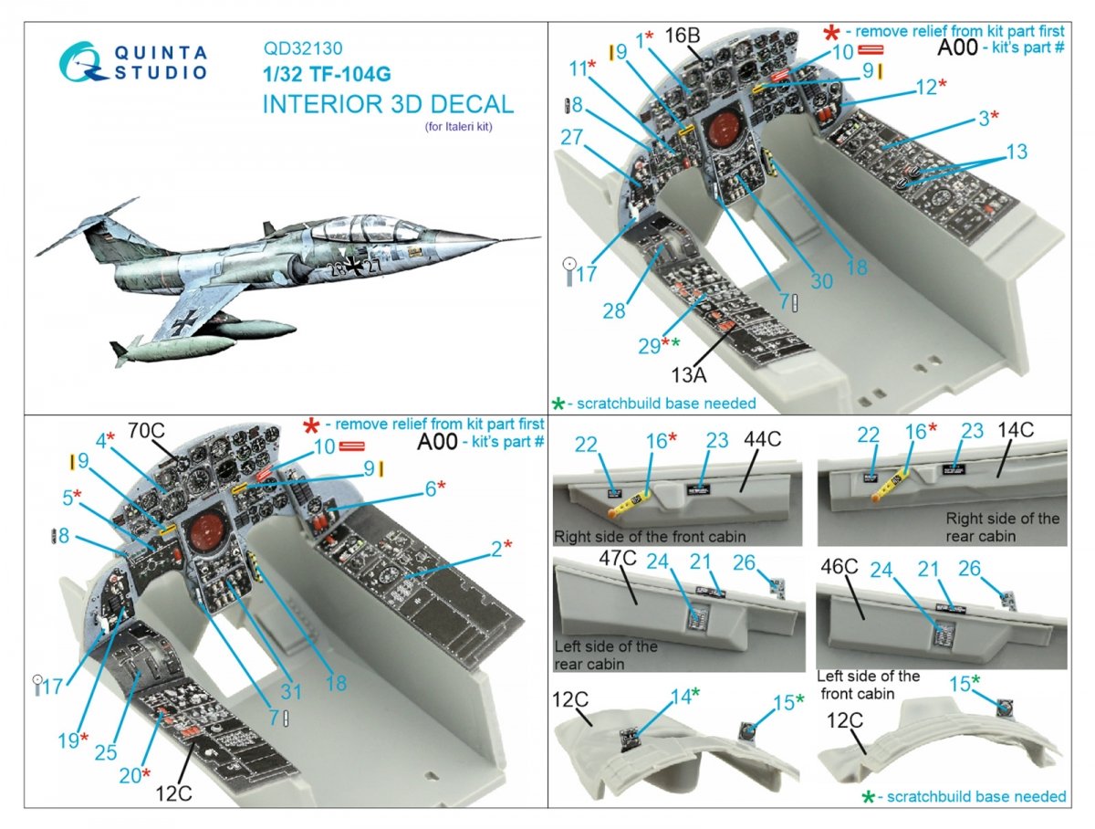 Quinta Studio QD32130 TF-104G 3D-Printed &amp;amp; colored Interior on decal paper (Italeri) 1/32 – image 2