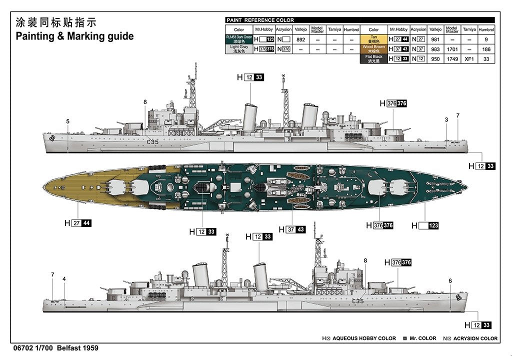 Trumpeter 06702 HMS Belfast 1959 1/700 – zdjęcie 3
