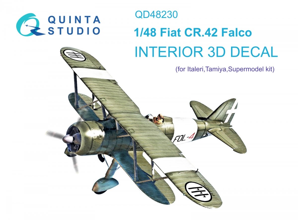 Quinta Studio QD48230 Fiat CR.42 3D-Printed &amp;amp; colored Interior on decal paper (Italeri) 1/48