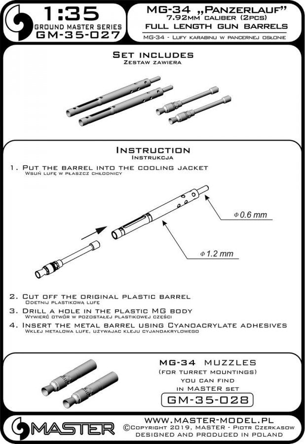 Master GM-35-027 MG-34 &amp;quot;Panzerlauf&amp;quot; - German machine gun barrels - tank version in armored cover (2 pcs.) 1/35 – Bild 4
