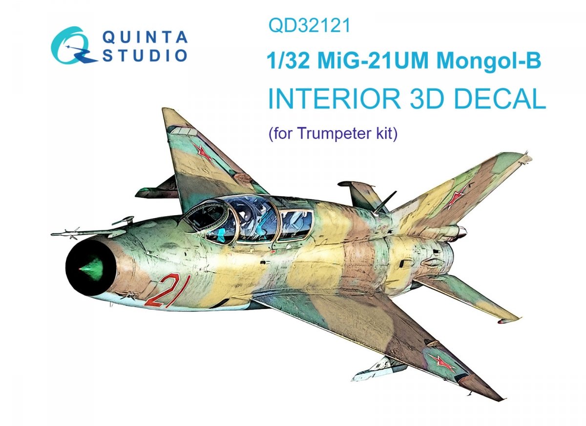 Quinta Studio QD32121 MiG-21UM 3D-Printed &amp; colored Interior on decal paper (Trumpeter) 1/32