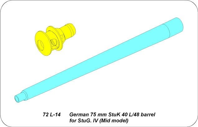 Aber 72L-14 75mm StuK 40L/48 barrel for StuG. IV / German 75mm StuK 40 L/48 barrel for StuG. IV (mid model) 1/72 – immagine 4
