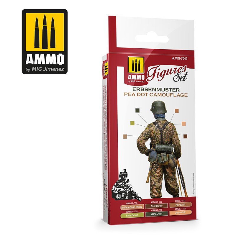AMMO of Mig Jimenez 7042 Erbsenmuster Pea Dot Camouflage Figures Set Set 6x17ml – image 2