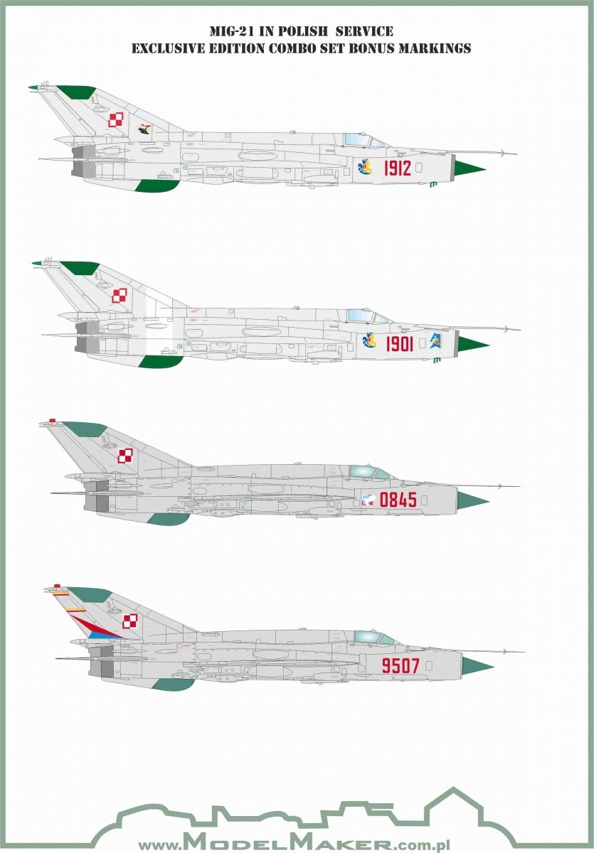 Décalcomanies ModelMaker CS48001 MiG-21 édition exclusive service polonais, ensemble combiné 1/48