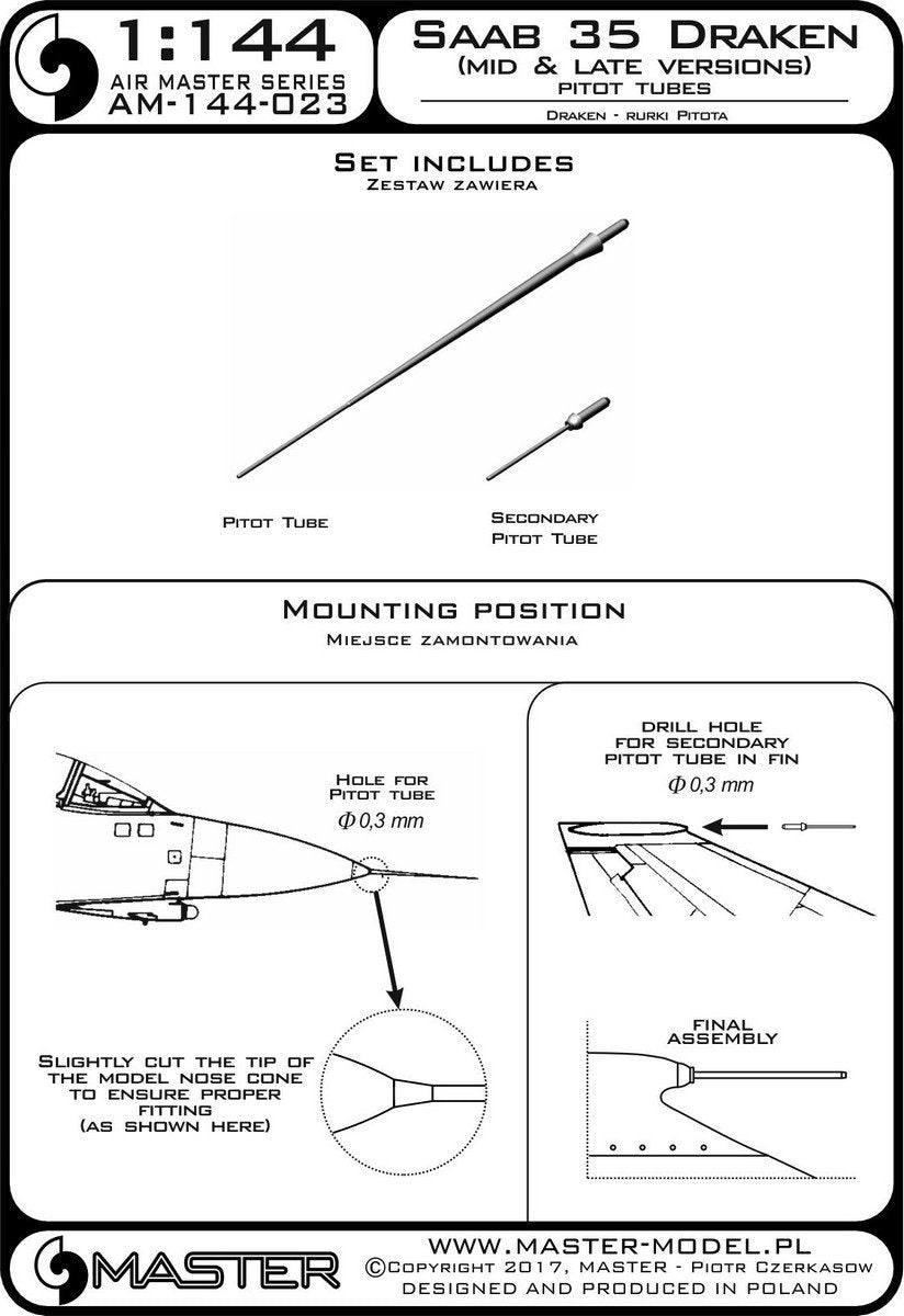 Master AM-144-023 Saab 35 Draken (Mid &amp;amp; Late Versions) Pitot tubes (1/144) – Bild 3