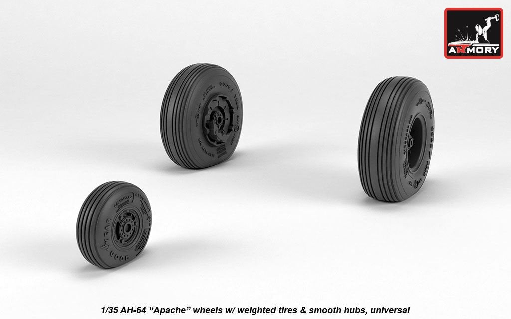 Armory Models AW35304 AH-64 Apache wheels w/ weighted tires, smooth hubs 1/35 – image 2