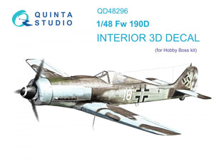 Quinta Studio QD48296 FW 190D-9 3D-Printed &amp;amp; colored Interior on decal paper (HobbyBoss) 1/48