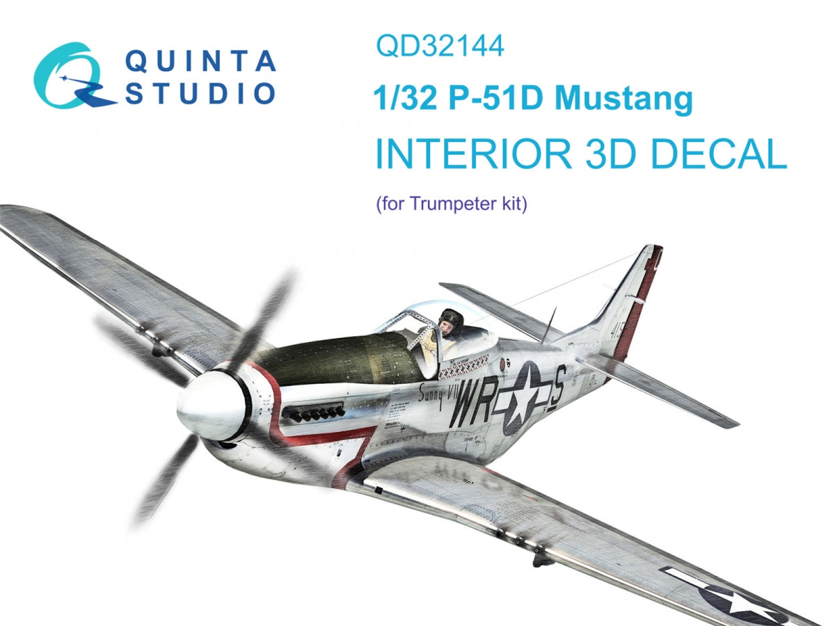 Quinta Studio QD32144 P-51D Mustang 3D-Printed &amp;amp; colored Interior on decal paper (Trumpeter) 1/32