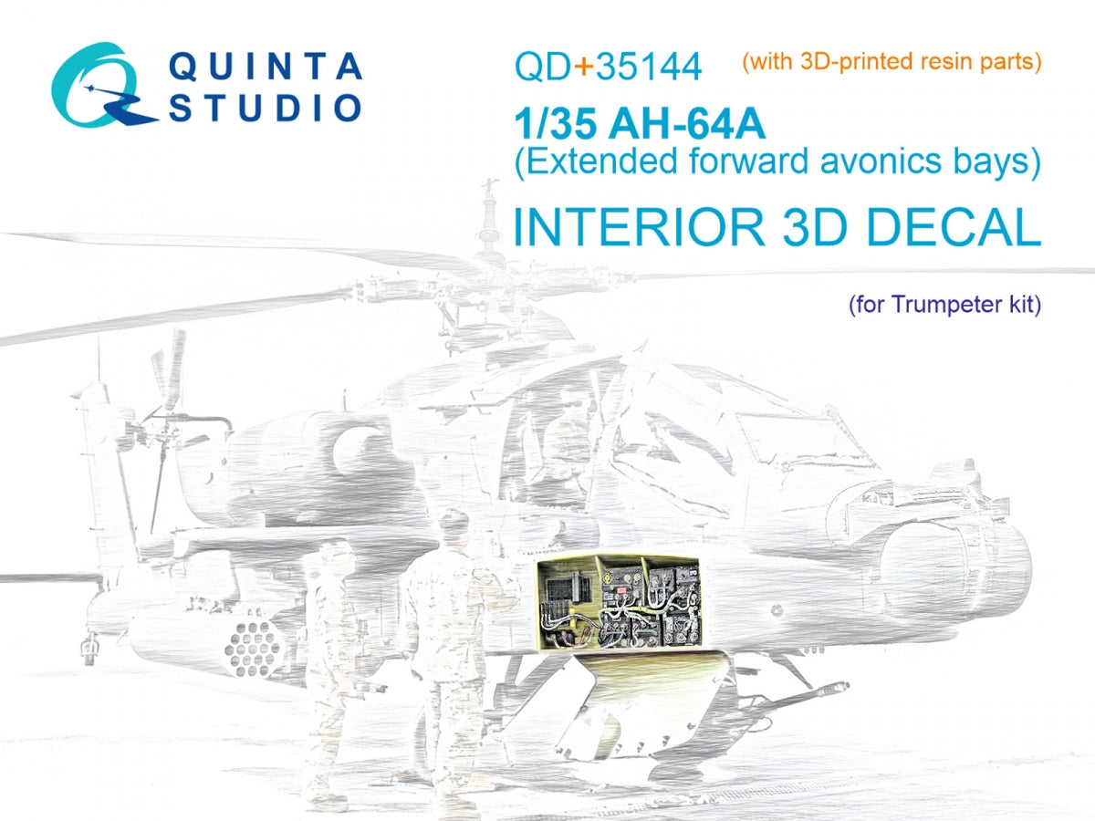 Quinta Studio QD+35144 AH-64A forward avionics bays 3D-Printed &amp;amp; colored Interior on decal paper (Trumpeter) (with 3D-printed resin parts) 1/35