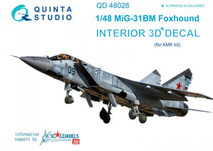 Quinta Studio QD48028 MiG-31BM 3D-Printed &amp;amp; colored Interior on decal paper (for AMK kit) 1/48