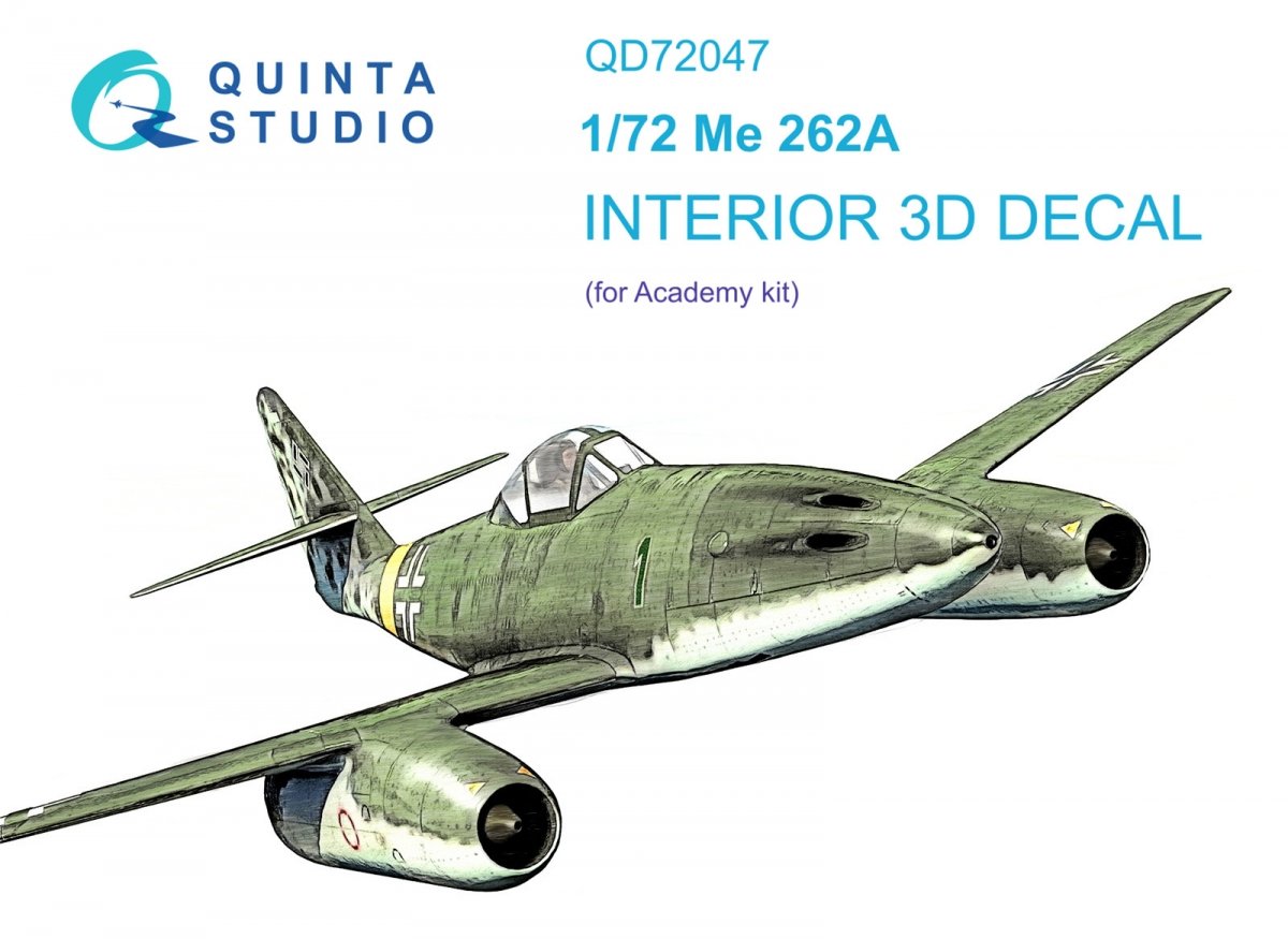 Quinta Studio QD72047 Me-262A 3D-Printed &amp;amp; colored Interior on decal paper (Academy) 1/72