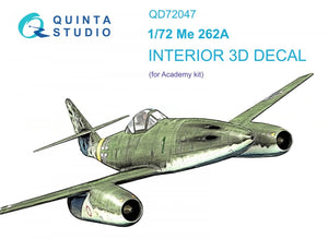 Quinta Studio QD72047 Me-262A 3D-Printed &amp;amp; colored Interior on decal paper (Academy) 1/72