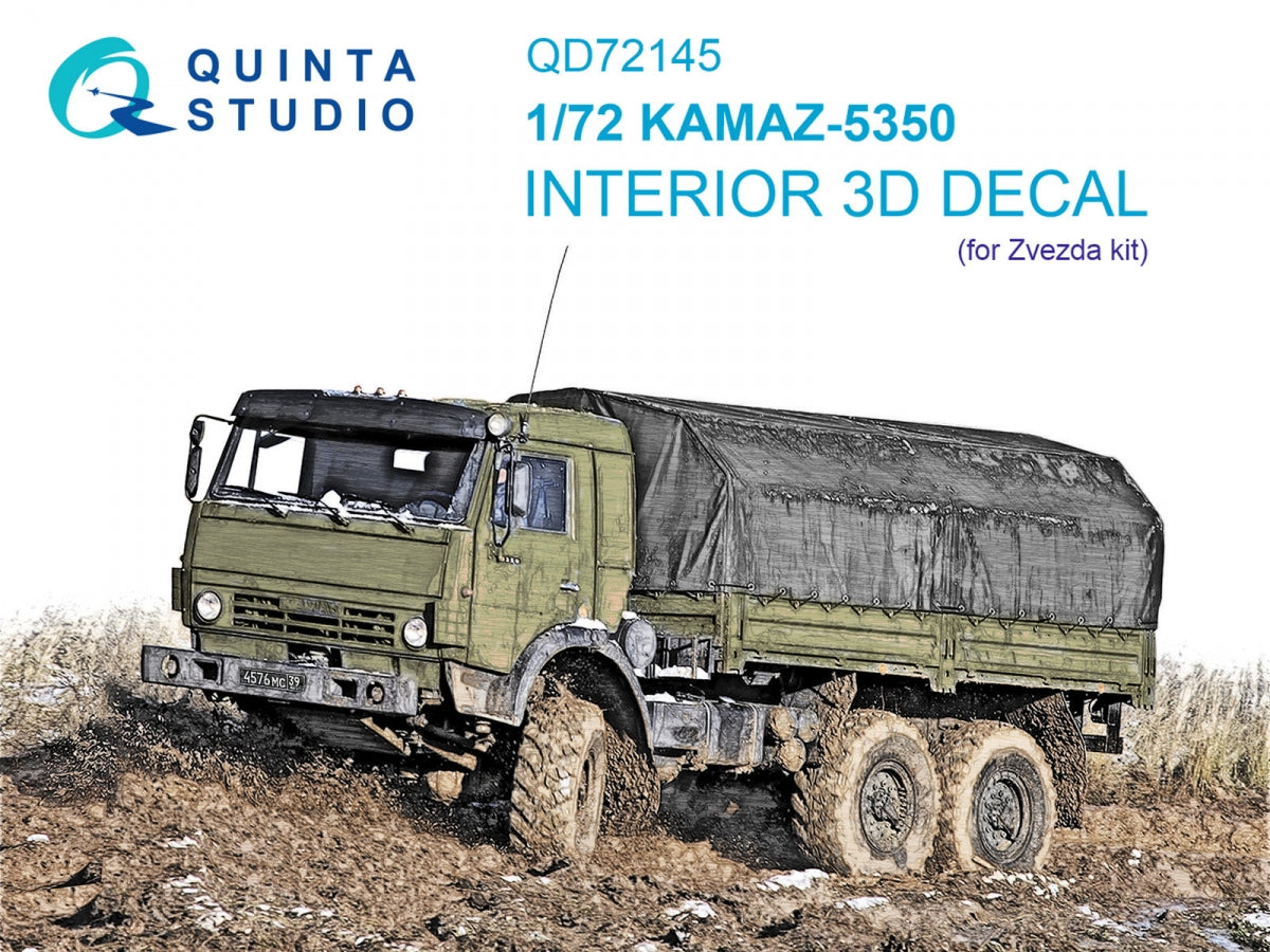Quinta Studio QD72145 KAMAZ-5350 3D-Printed colored Interior on decal paper (Zvezda) 1/72
