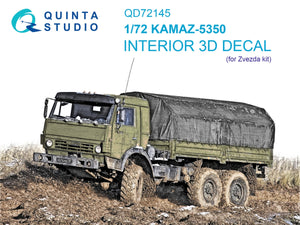 Quinta Studio QD72145 KAMAZ-5350 3D-Printed colored Interior on decal paper (Zvezda) 1/72