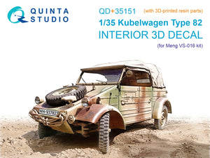 Quinta Studio QD+35151 Kubelwagen Type 82 3D-Printed &amp;amp; colored Interior on decal paper (Meng VS-016) (with 3D-printed resin parts) 1/35