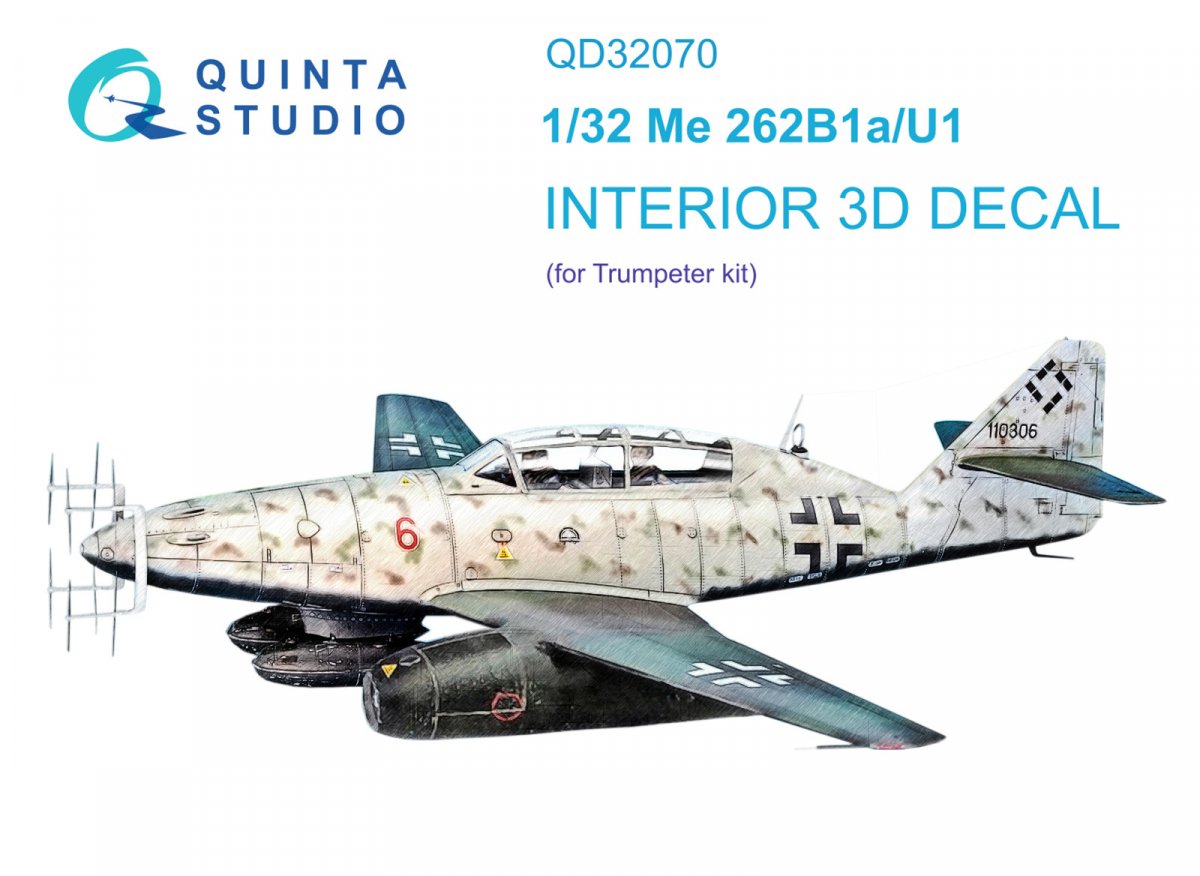 Quinta Studio QD32070 Me 262B1a/U-1 3D-Printed &amp;amp; colored Interior on decal paper (Trumpeter) 1/32
