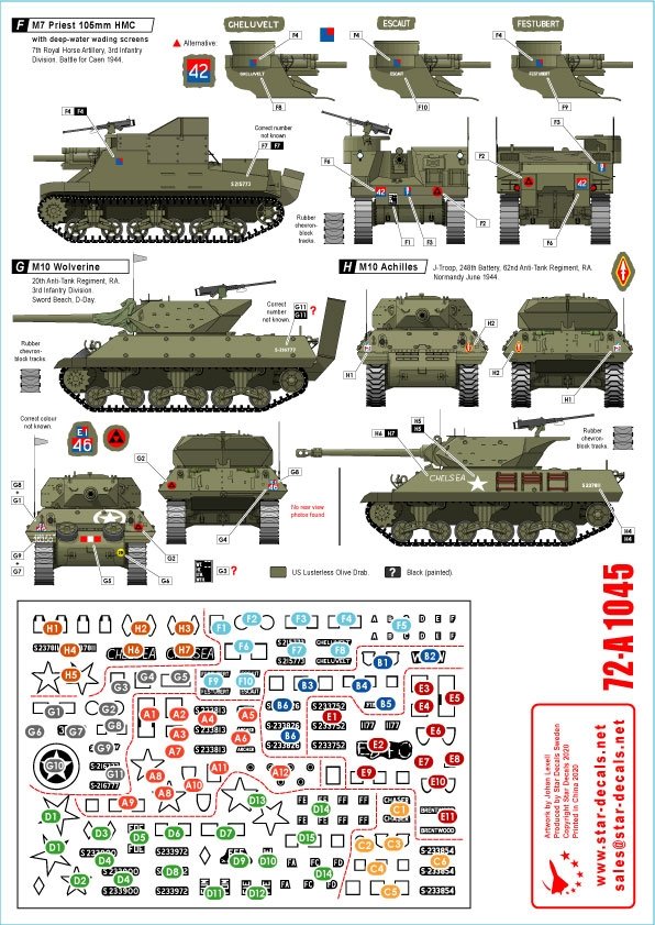 Star Decals 72-A1045 Royal Artillery # 1. 75th D-Day Special. The Big Guns - Sexton, Priest, Wolverine and Achilles 1/72 – image 2