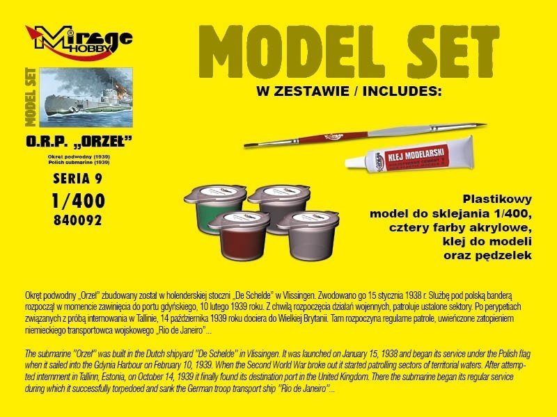 Mirage Hobby 840092 ORP &amp;#39;ORZEŁ&amp;#39; Polish Submarine 1939 1/400 Model set – obrázek 3