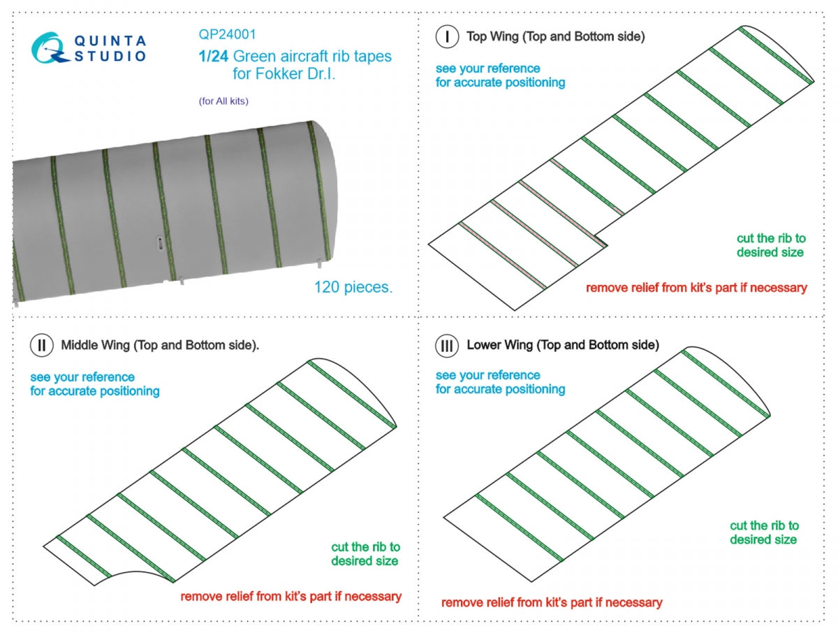 Quinta Studio QP24001 Green rib tapes Fokker Dr.I (All kits) 1/24 – immagine 10