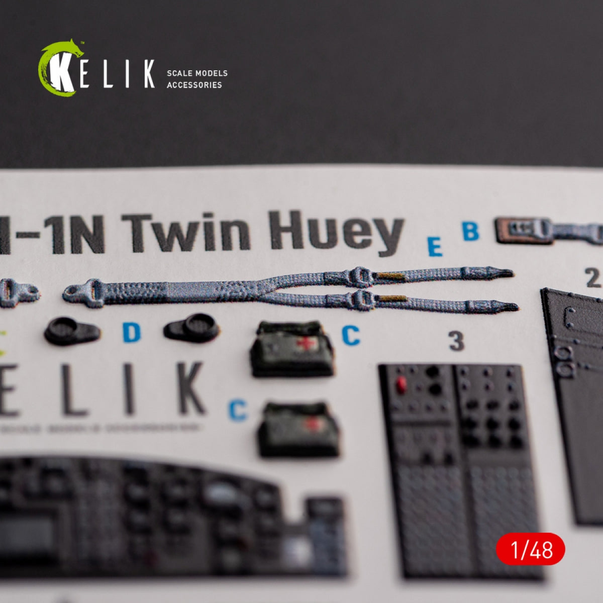 KELIK K48105 UH-1N « Twin Huey » - décalcomanies 3D intérieures pour maquette Zimi Model/KittyHawk au 1/48  – image 4