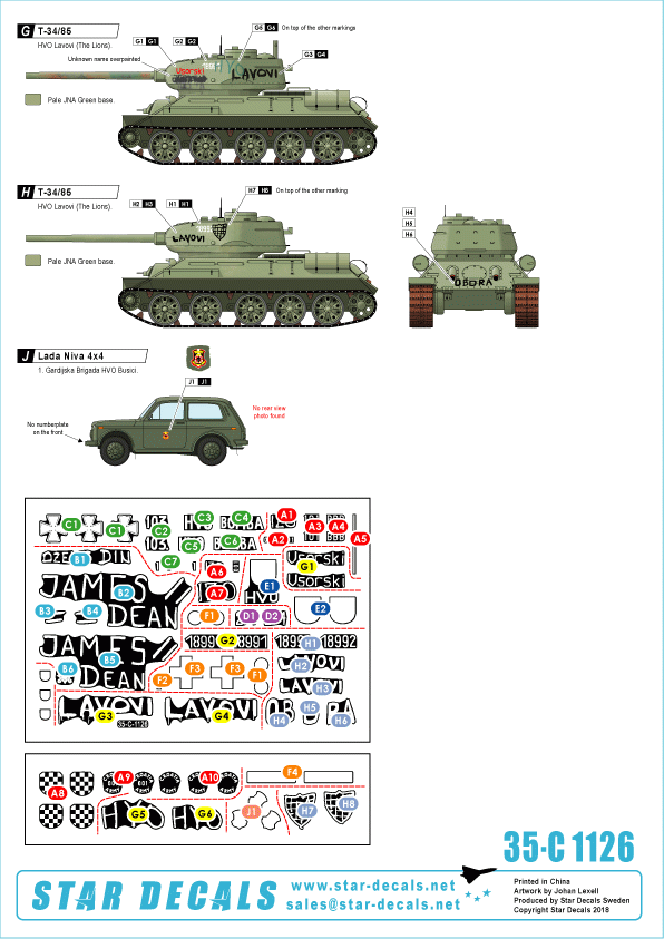 Star Decals 35-C1126 HVO (Croat). M-84, BRDM-2 2S1 Gvosdika, M-60P, M53/70 Prague, VW T3 1/35 – image 2