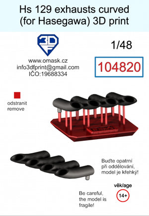 Omask 104820 Hs 129 Exhausts curved (for Hasegawa/Hobby 2000) 3D print 1/48 – obrázek 2