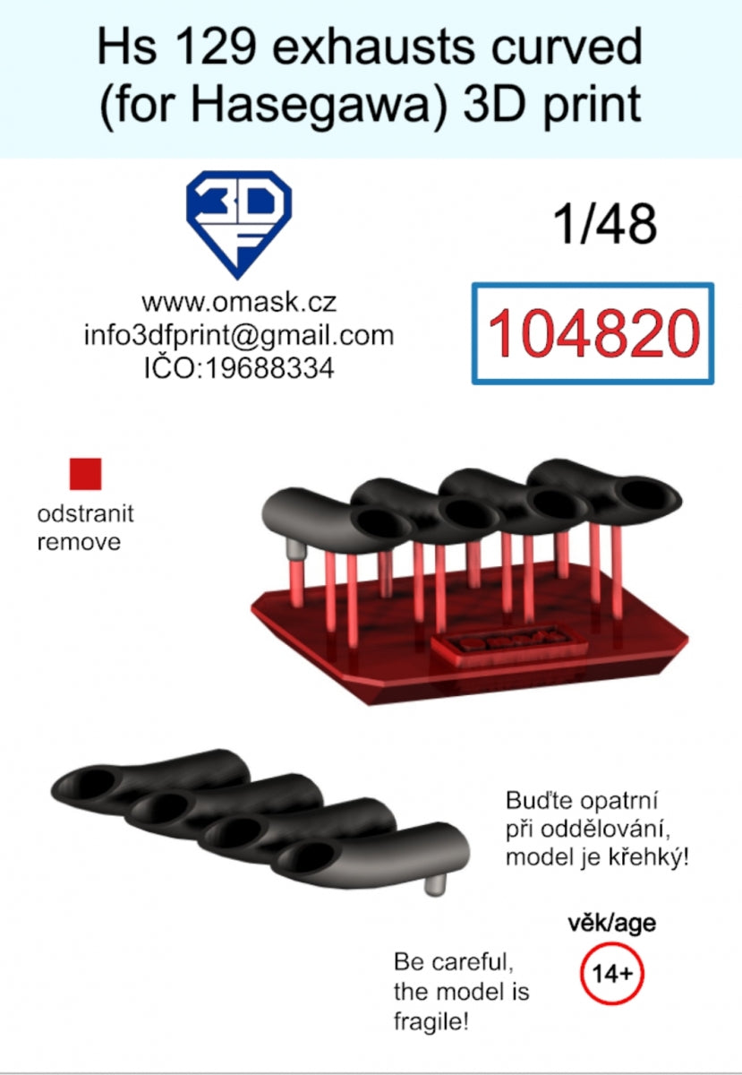 Omask 104820 Hs 129 Exhausts curved (for Hasegawa/Hobby 2000) 3D print 1/48 – obrázek 2