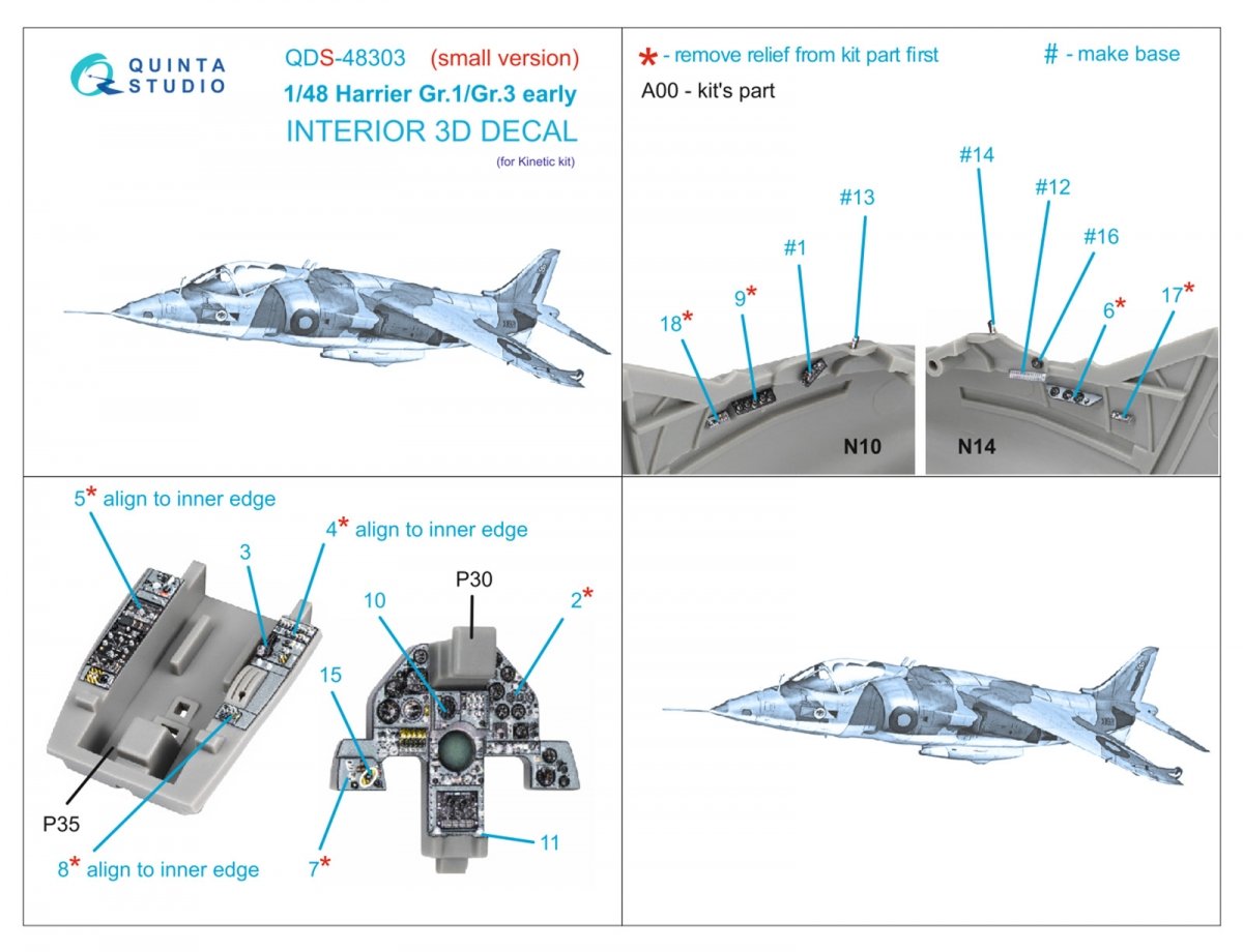 Quinta Studio QDS-48303 Harrier Gr.1/Gr.3 Early 3D-Printed &amp;amp; colored Interior on decal paper (Kinetic) (Small version) 1/48 – image 2
