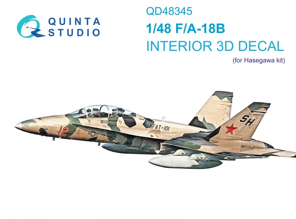 Quinta Studio QD48345 F/A-18B 3D-Printed &amp;amp; colored Interior on decal paper (Hasegawa) 1/48