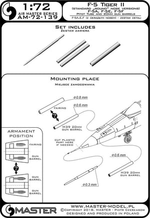 Master AM-72-139 F-5 Tiger II &amp;quot;Freedom Fighter&amp;quot; (round nose version) - F-5A, E, F - detail set - Pitot tube and 20mm gun barrels 1/72 – image 3