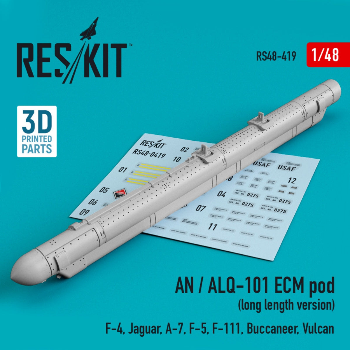 RESKIT RS48-0419 AN/ALQ-101 ECM POD (LONG LENGTH VERSION) (3D PRINTED) 1/48