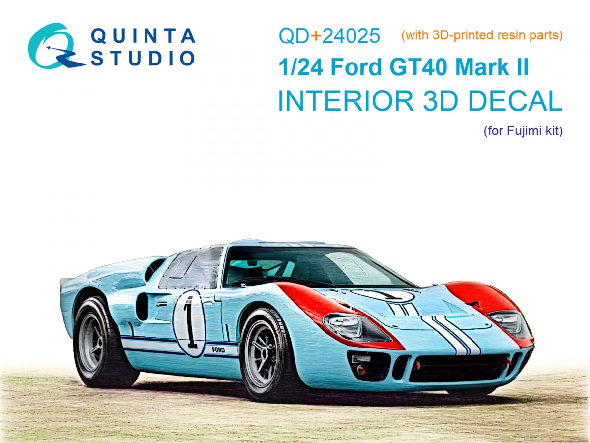 Quinta Studio QD+24025 Ford GT40 Mark II 3D-Printed &amp; coloured Interior on decal paper (Fujimi) (with 3D-printed resin parts) 1/24