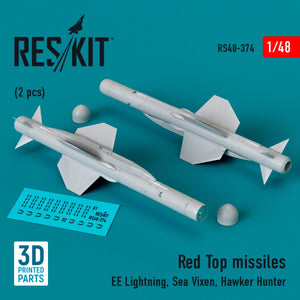 Missiles RESKIT RS48-0374 Red Top (2 pièces) (Impression 3D) 1/48