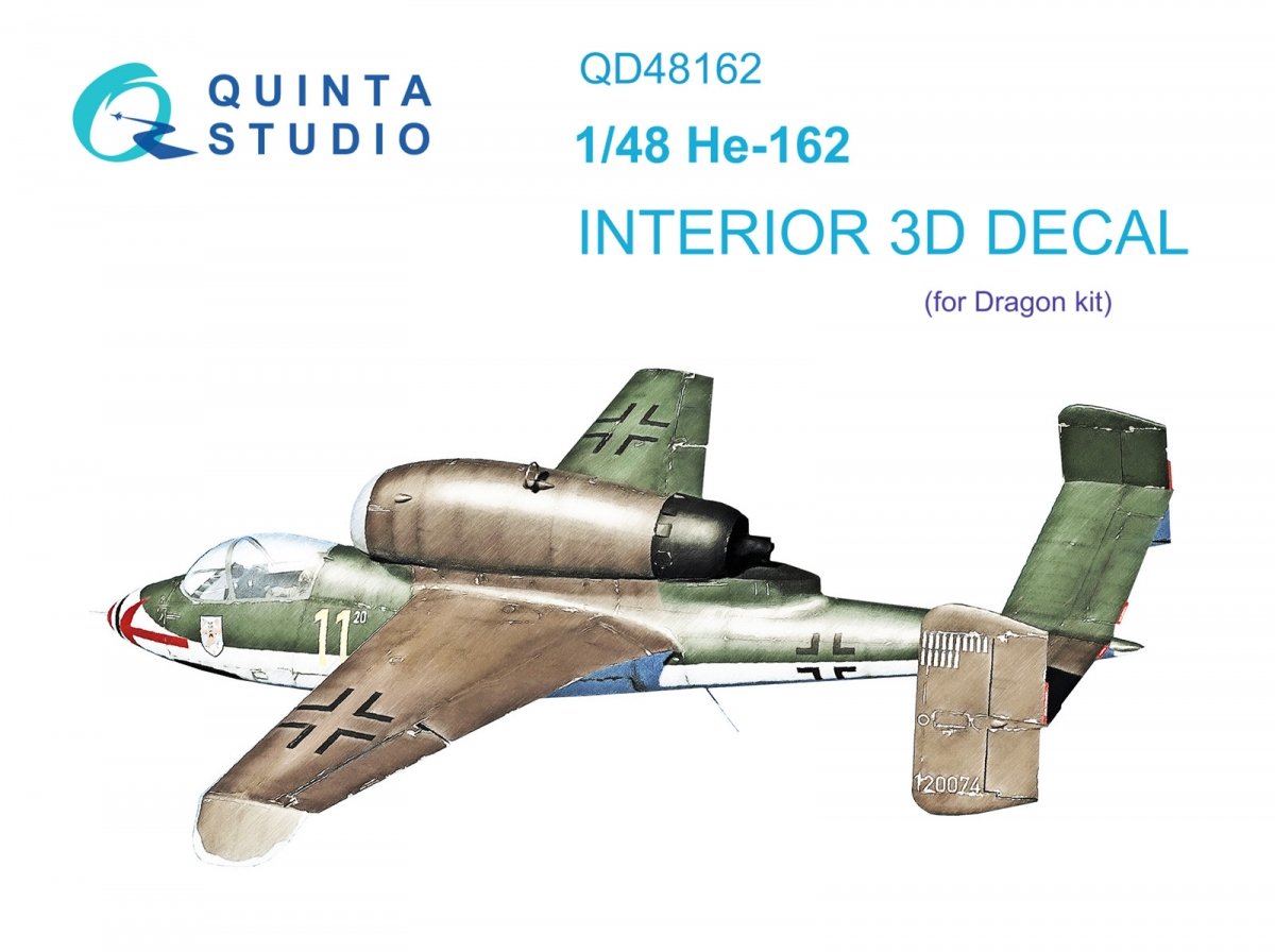 Quinta Studio QD48162 He 162 3D-Printed &amp;amp; colored Interior on decal paper (Dragon) 1/48