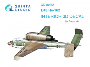 Quinta Studio QD48162 He 162 3D-Printed &amp;amp; colored Interior on decal paper (Dragon) 1/48
