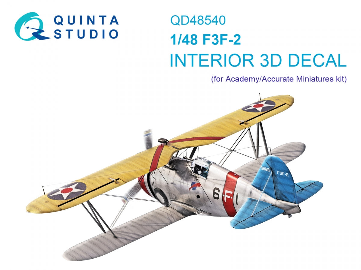 Quinta Studio QD48540 F3F-2 3D-Printed &amp; colored Interior on decal paper (Academy/Accurate Miniatures) 1/48