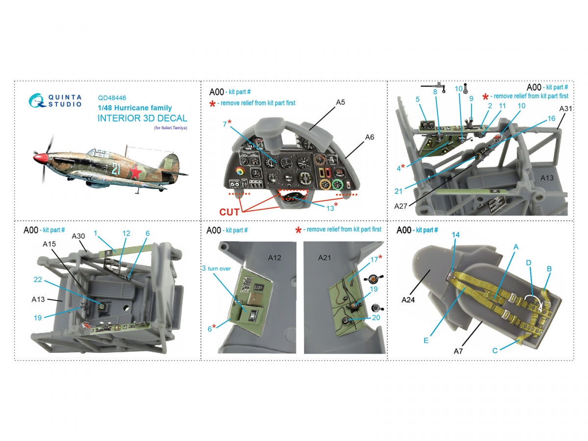Quinta Studio QD48446 Hurricane family 3D-Printed colored Interior on decal paper (Italeri/Tamiya) 1/48 – obrázek 5