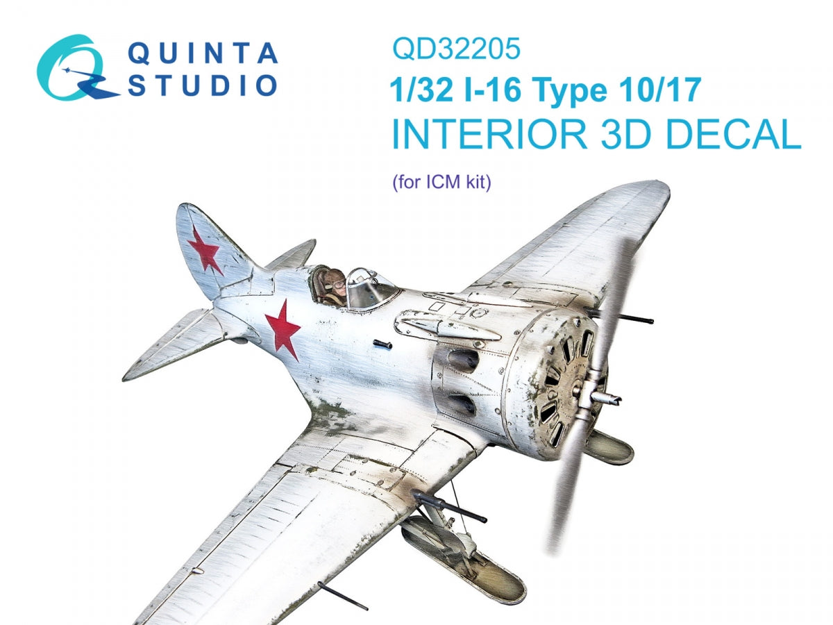 Quinta Studio QD32205 I-16 Type 10/17 3D-Printed colored Interior on decal paper (ICM) 1/32