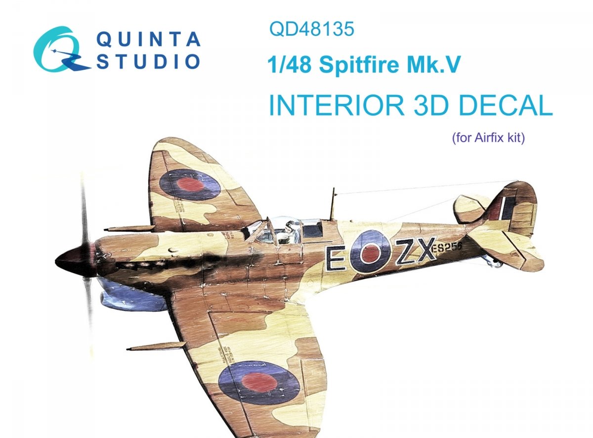 Quinta Studio QD48135 Spitfire Mk.V 3D-Printed &amp;amp; colored Interior on decal paper (Airfix) 1/48