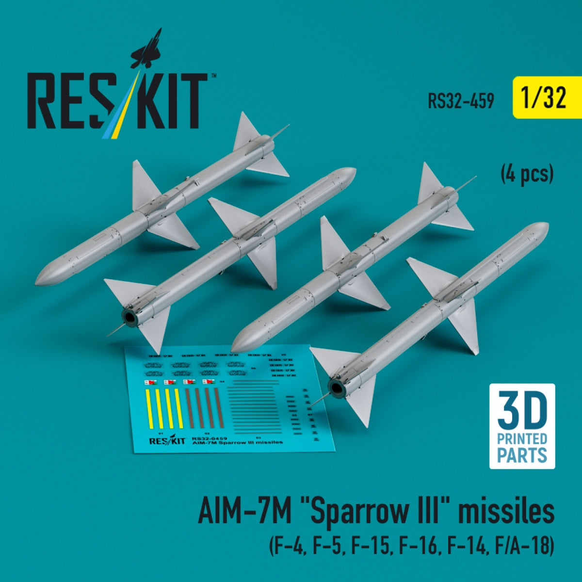 RESKIT RS32-0459 AIM-7M &amp;quot;Sparrow III&amp;quot; missiles (4 pcs) (3D Printed) 1/32