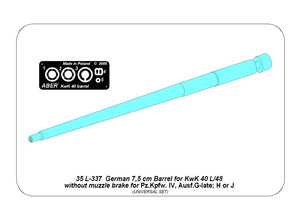 35L-337 Barrel without Muzzle Brake for German Panzer IV, Ausf. G-Late; H or J / German 7.5 cm Barrel for KwK 40 L/48 without Muzzle Brake for Pz.Kpfw. IV Ausf. G-Late; H or J 1/35