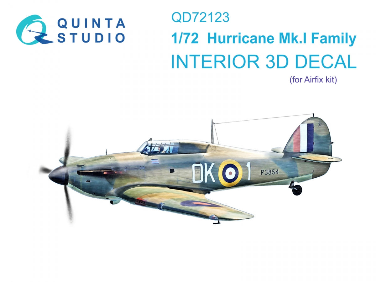 Quinta Studio QD72123 Hurricane Mk.I family 3D-Printed colored Interior on decal paper (Airfix) 1/72