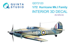 Quinta Studio QD72123 Hurricane Mk.I family 3D-Printed colored Interior on decal paper (Airfix) 1/72