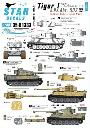 Star Decals 35-C1333 Tiger I. sPzAbt 502 # 1. Initial / Early production Tigers 1942-43. 1/35