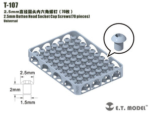 ET Model T-107 2.5mm Button Head Socket Cap Screws 70 pieces