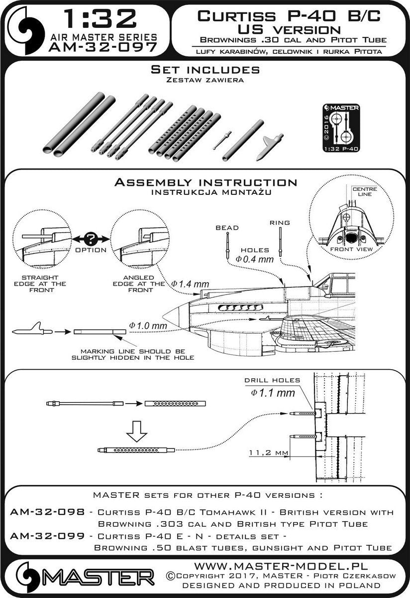Master AM-32-097 Curtiss P-40 B/C - US version - .30 cal Browning rifle barrels and US version Pitot tubes (1/32) – image 3